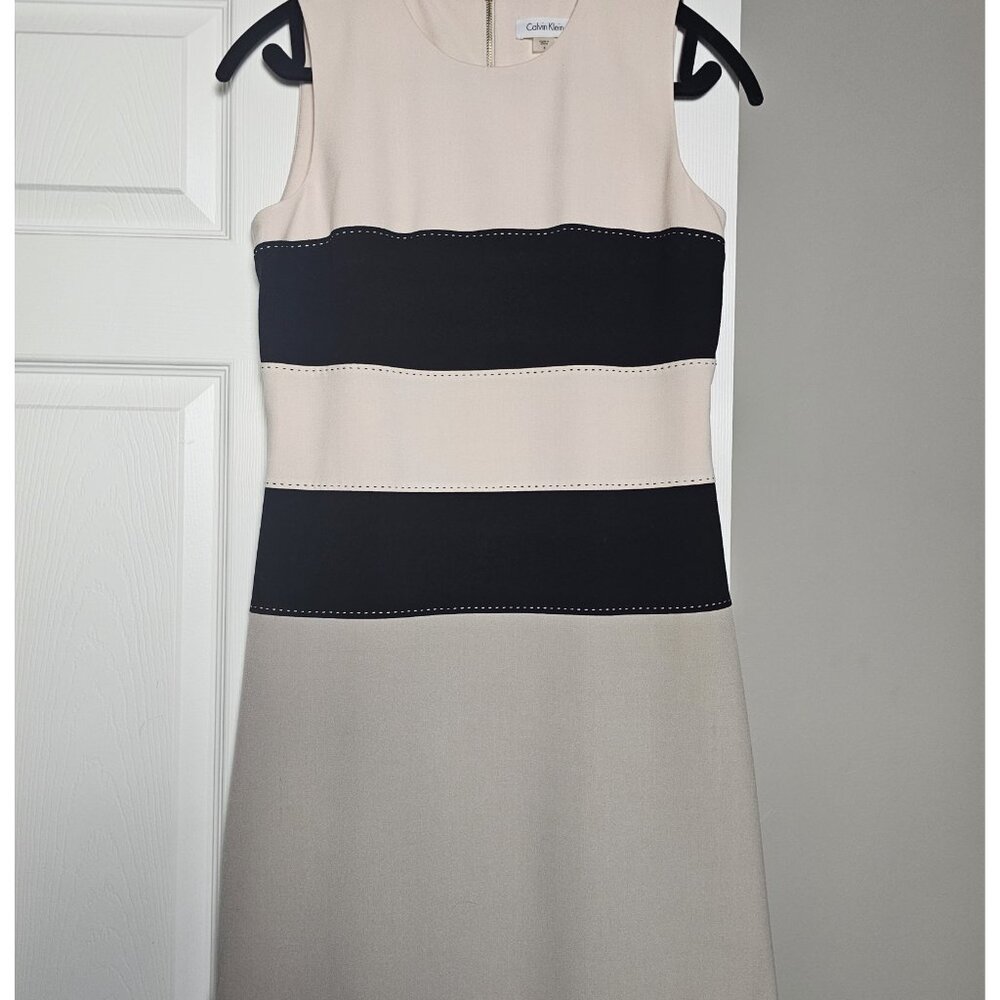 Calvin Klein Color block Sheath Dress | Beige & Black | Classic Chic |Brand New